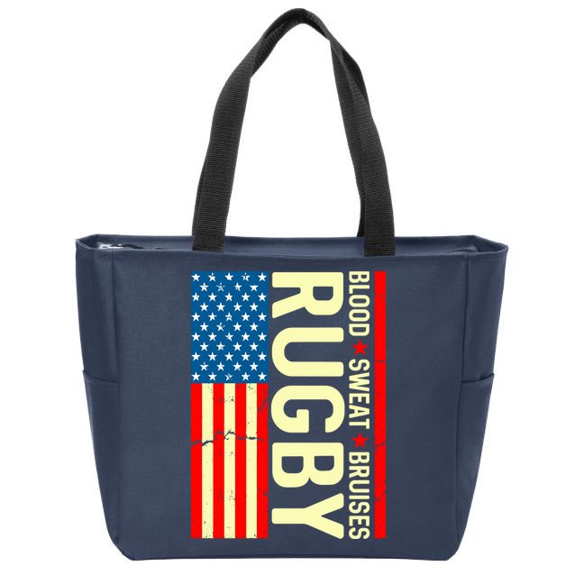 Rugby USA Flag Blood Sweat Bruises Zip Tote Bag