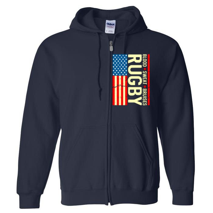 Rugby USA Flag Blood Sweat Bruises Full Zip Hoodie