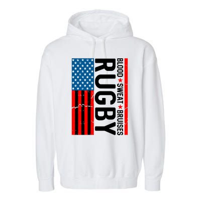 Rugby USA Flag Blood Sweat Bruises Garment-Dyed Fleece Hoodie