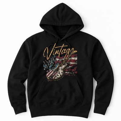 Retro USA Flag Guitar 4th of July Patriotic Guitarist Hoodie