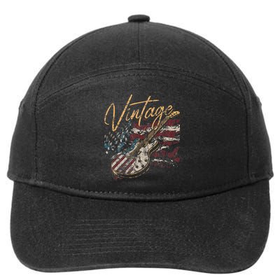 Retro USA Flag Guitar 4th of July Patriotic Guitarist 7-Panel Snapback Hat