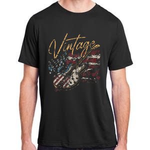 Retro USA Flag Guitar 4th of July Patriotic Guitarist Adult ChromaSoft Performance T-Shirt