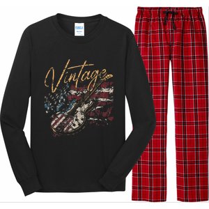 Retro USA Flag Guitar 4th of July Patriotic Guitarist Long Sleeve Pajama Set