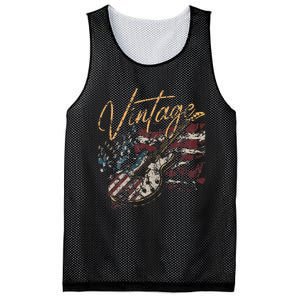 Retro USA Flag Guitar 4th of July Patriotic Guitarist Mesh Reversible Basketball Jersey Tank