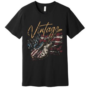 Retro USA Flag Guitar 4th of July Patriotic Guitarist Premium T-Shirt