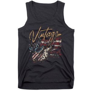 Retro USA Flag Guitar 4th of July Patriotic Guitarist Tank Top