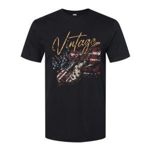 Retro USA Flag Guitar 4th of July Patriotic Guitarist Softstyle CVC T-Shirt