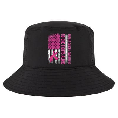 Retro Us Flag No One Fights Breast Cancer Alone Pink Ribbon Meaningful Gift Cool Comfort Performance Bucket Hat