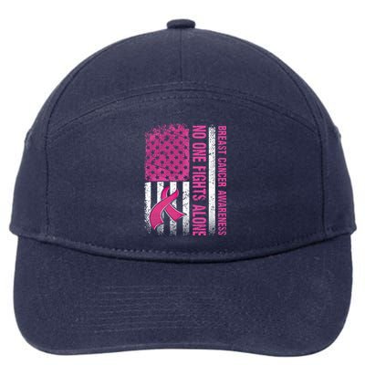 Retro Us Flag No One Fights Breast Cancer Alone Pink Ribbon Meaningful Gift 7-Panel Snapback Hat