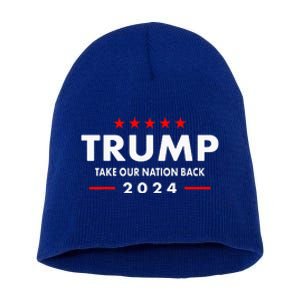 Retro US Flag Take Our Nation Back Trump 2024 Short Acrylic Beanie