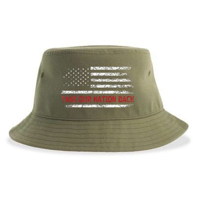 Retro US Flag Take Our Nation Back Trump 2024 Sustainable Bucket Hat