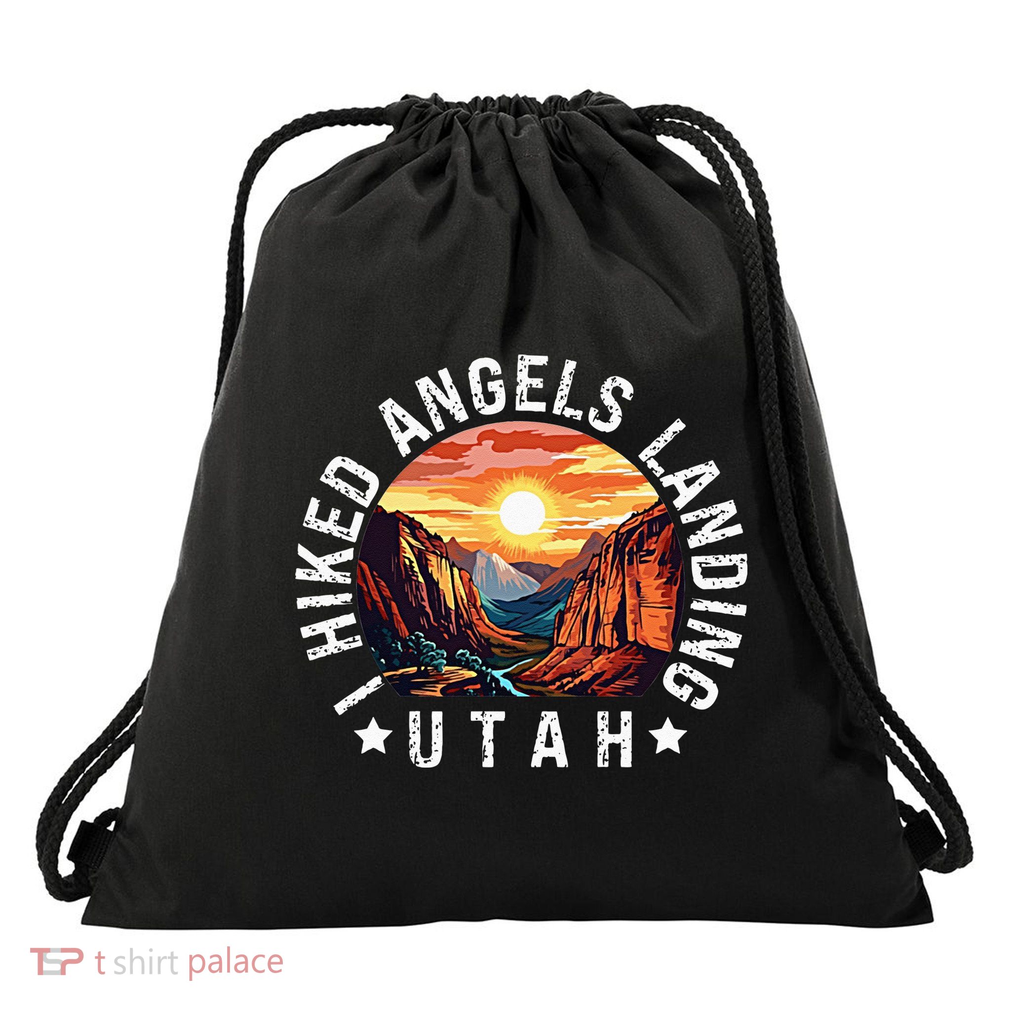 Retro Utah I Hiked Angels Landing Drawstring Bag