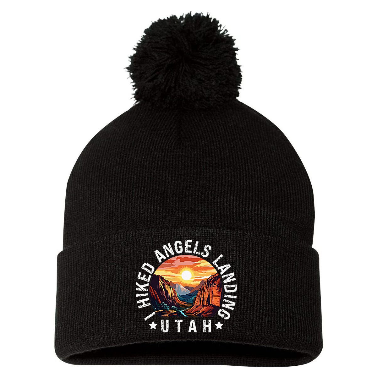 Retro Utah I Hiked Angels Landing Pom Pom 12in Knit Beanie