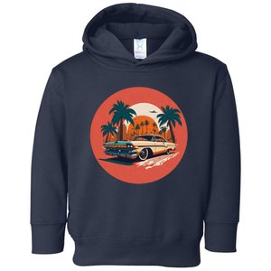 Retro Usa Muscle Car And Miami Sunset Toddler Hoodie