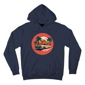 Retro Usa Muscle Car And Miami Sunset Tall Hoodie