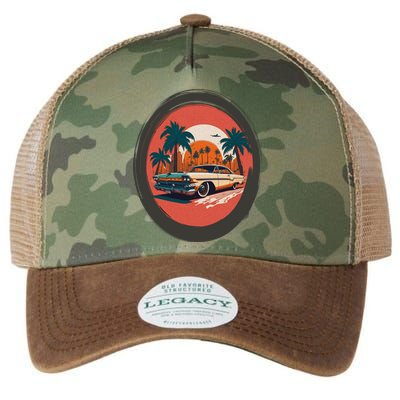 Retro Usa Muscle Car And Miami Sunset Legacy Tie Dye Trucker Hat