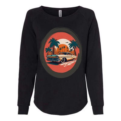 Retro Usa Muscle Car And Miami Sunset Womens California Wash Sweatshirt