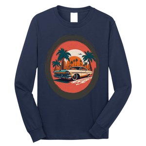 Retro Usa Muscle Car And Miami Sunset Long Sleeve Shirt