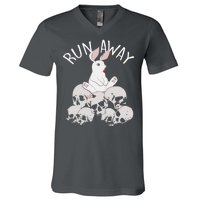 Run Away Bloody Bunny Skeleton V-Neck T-Shirt