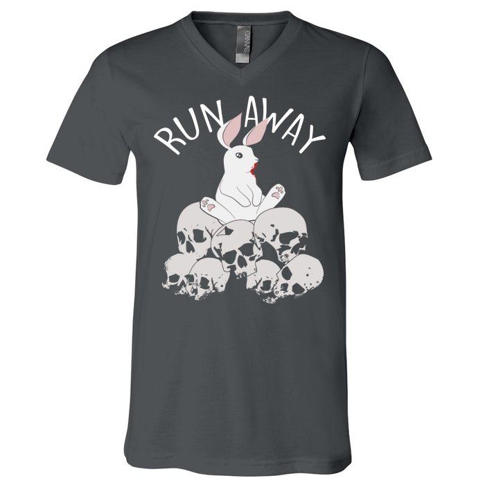 Run Away Bloody Bunny Skeleton V-Neck T-Shirt