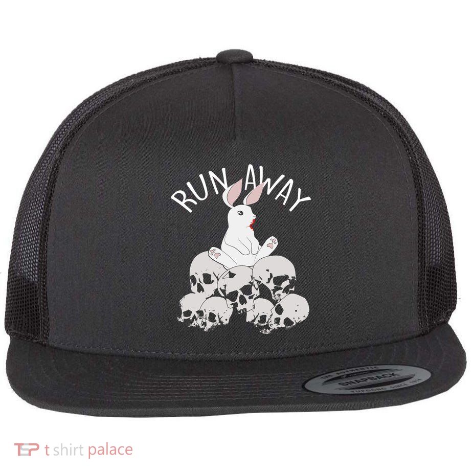 Run Away Bloody Bunny Skeleton Flat Bill Trucker Hat