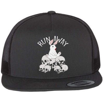 Run Away Bloody Bunny Skeleton Flat Bill Trucker Hat