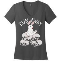 Run Away Bloody Bunny Skeleton Women's V-Neck T-Shirt