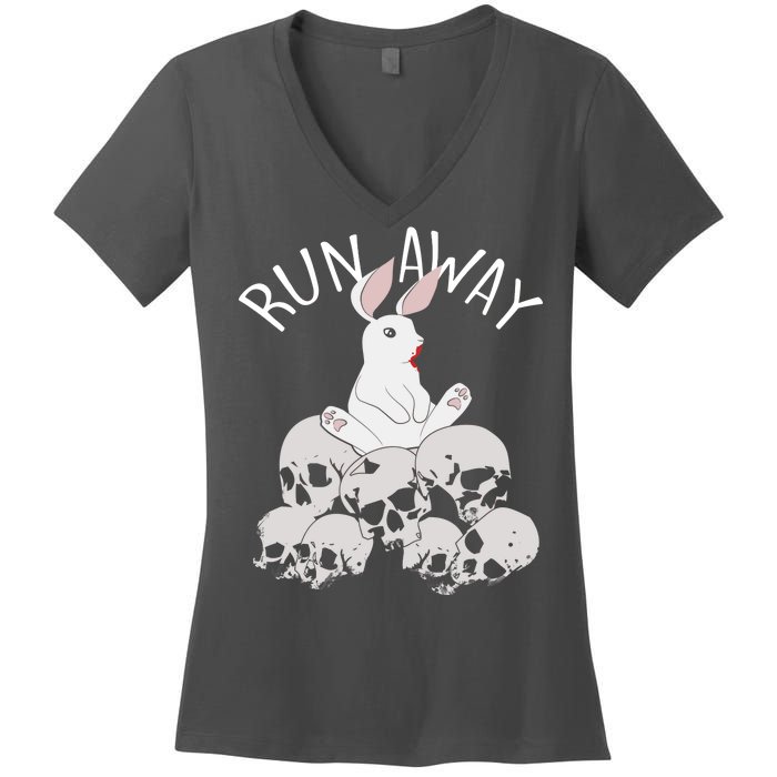 Run Away Bloody Bunny Skeleton Women's V-Neck T-Shirt