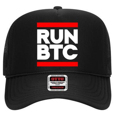 RUN BTC Bitcoin Cryptocurrency High Crown Mesh Back Trucker Hat