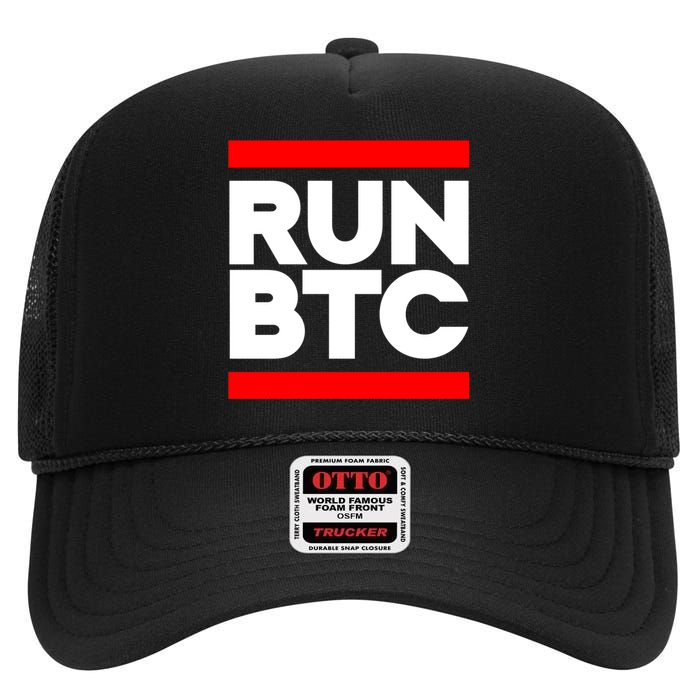 RUN BTC Bitcoin Cryptocurrency High Crown Mesh Back Trucker Hat