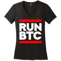 RUN BTC Bitcoin Cryptocurrency Women's V-Neck T-Shirt