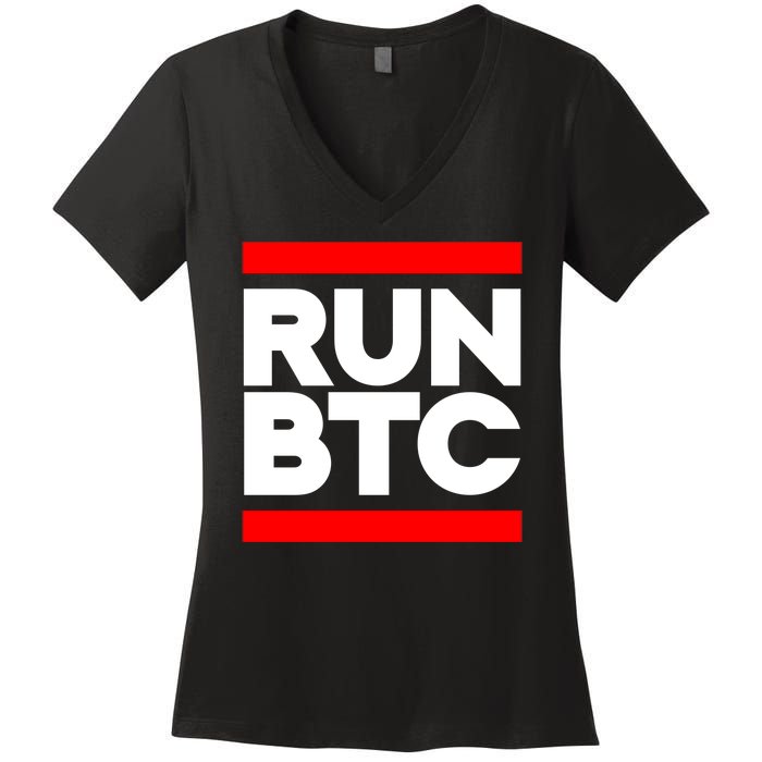 RUN BTC Bitcoin Cryptocurrency Women's V-Neck T-Shirt