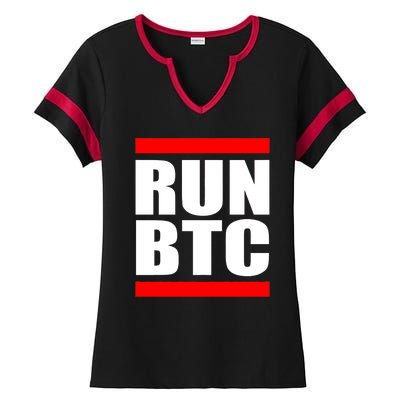 Run BTC Bitcoin Cryptocurrency Crypto Moon Hodl Ladies Halftime Notch Neck Tee