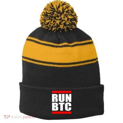 Run BTC Bitcoin Cryptocurrency Crypto Moon Hodl Stripe Pom Pom Beanie