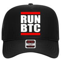 Run BTC Bitcoin Cryptocurrency Crypto Moon Hodl High Crown Mesh Back Trucker Hat