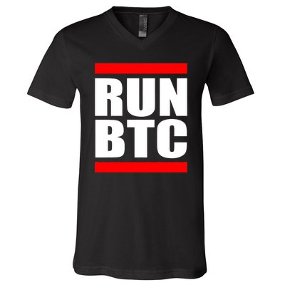 Run BTC Bitcoin Cryptocurrency Crypto Moon Hodl V-Neck T-Shirt