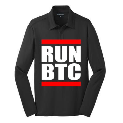 Run BTC Bitcoin Cryptocurrency Crypto Moon Hodl Silk Touch Performance Long Sleeve Polo