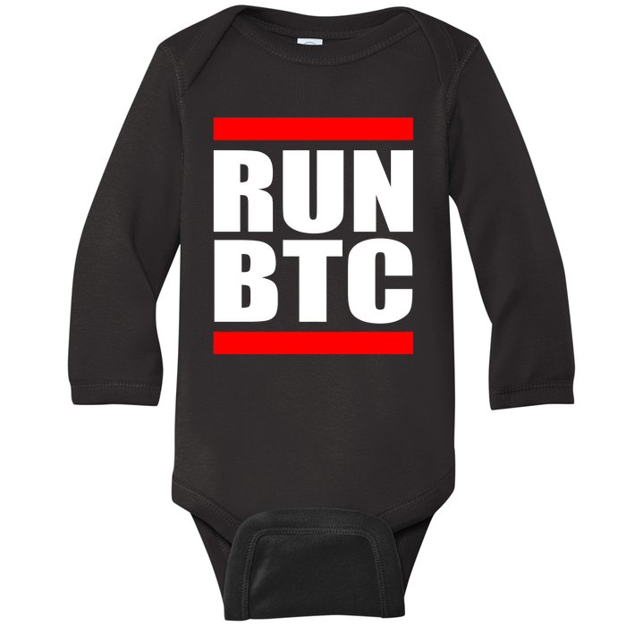 Run BTC Bitcoin Cryptocurrency Crypto Moon Hodl Baby Long Sleeve Bodysuit