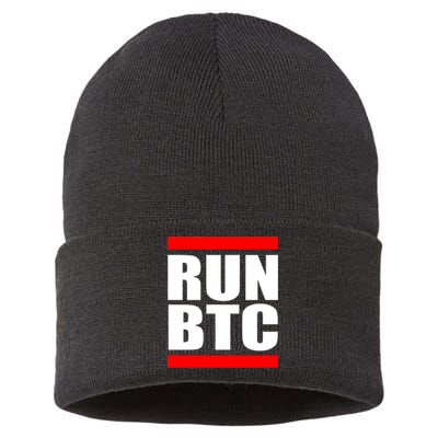 Run BTC Bitcoin Cryptocurrency Crypto Moon Hodl Sustainable Knit Beanie