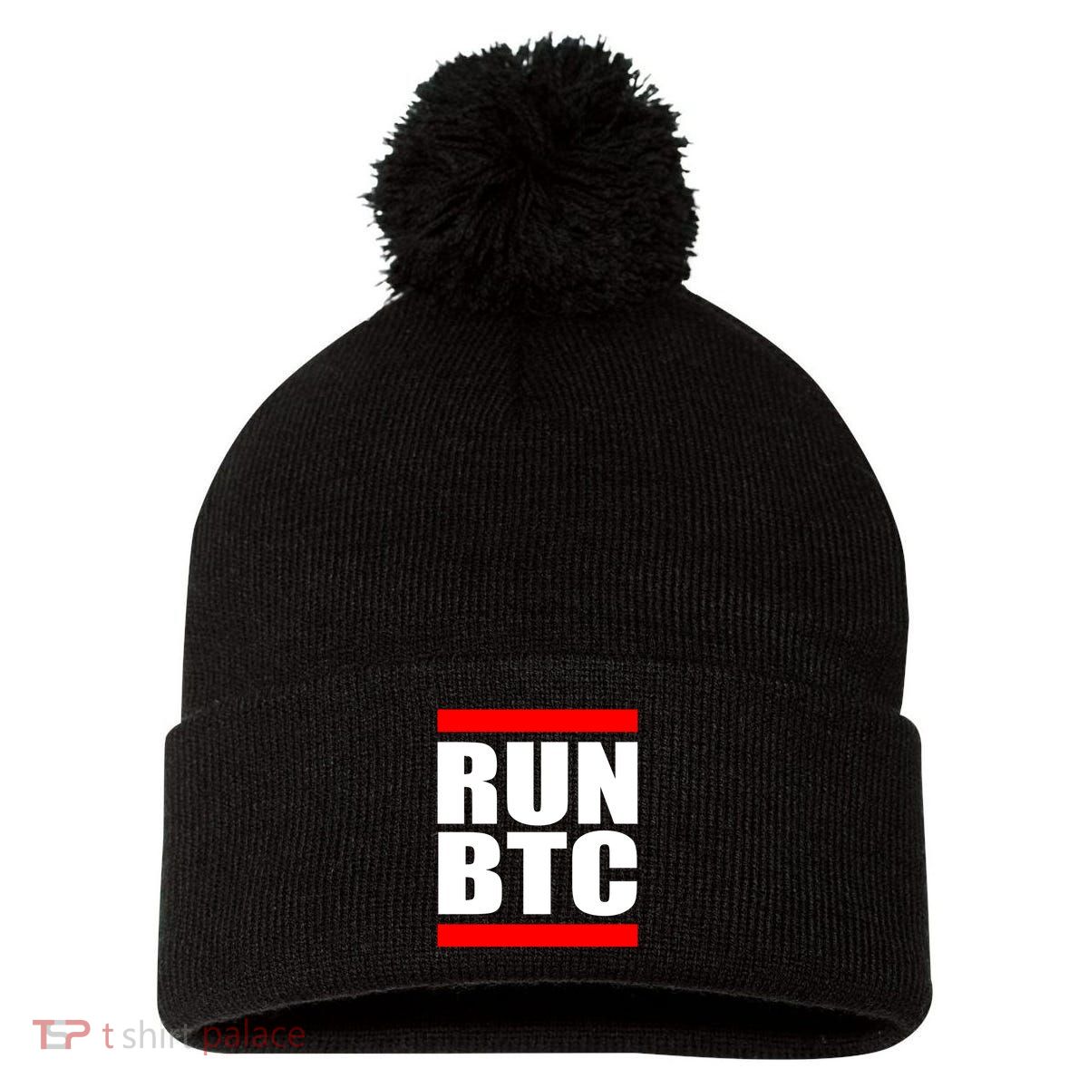 Run BTC Bitcoin Cryptocurrency Crypto Moon Hodl Pom Pom 12in Knit Beanie