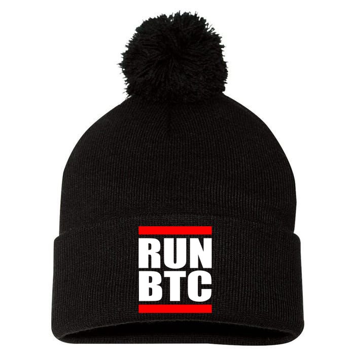 Run BTC Bitcoin Cryptocurrency Crypto Moon Hodl Pom Pom 12in Knit Beanie