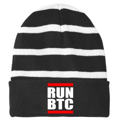 Run BTC Bitcoin Cryptocurrency Crypto Moon Hodl Striped Beanie with Solid Band