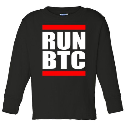 Run BTC Bitcoin Cryptocurrency Crypto Moon Hodl Toddler Long Sleeve Shirt