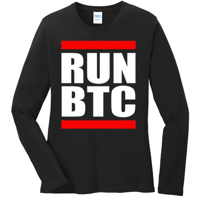 Run BTC Bitcoin Cryptocurrency Crypto Moon Hodl Ladies Long Sleeve Shirt