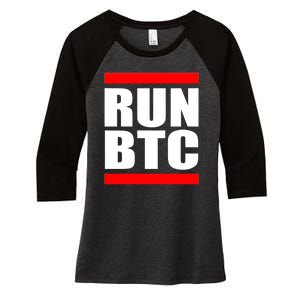 Run BTC Bitcoin Cryptocurrency Crypto Moon Hodl Women's Tri-Blend 3/4-Sleeve Raglan Shirt