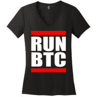 Run BTC Bitcoin Cryptocurrency Crypto Moon Hodl Women's V-Neck T-Shirt