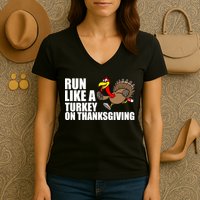 Run Like A Turkey On Thanksgiving Women's V-Neck T-Shirt