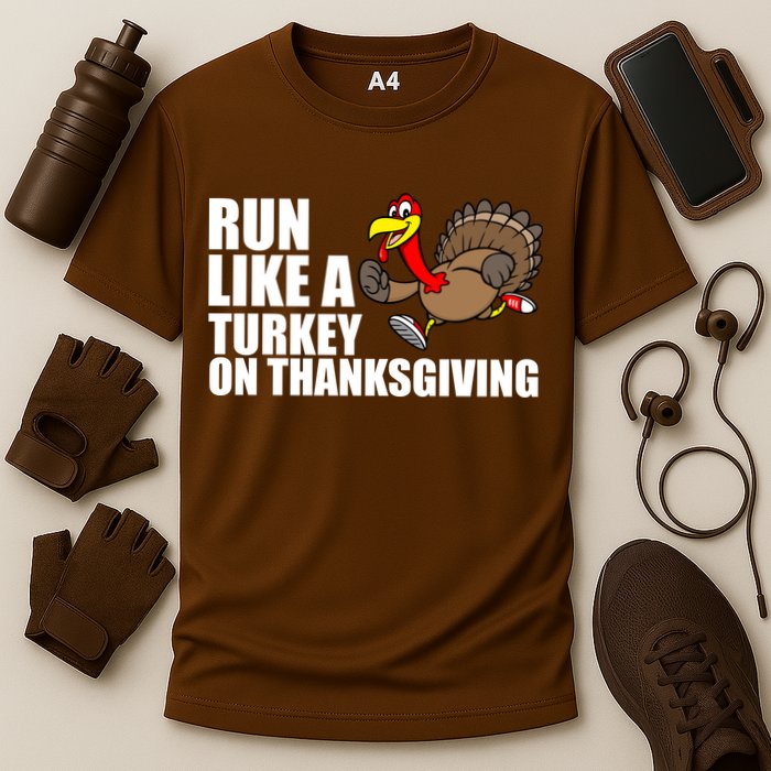Run Like A Turkey On Thanksgiving Cooling Performance Crew T-Shirt