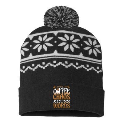 Run On Coffee Chaos And Cuss Words USA-Made Snowflake Beanie