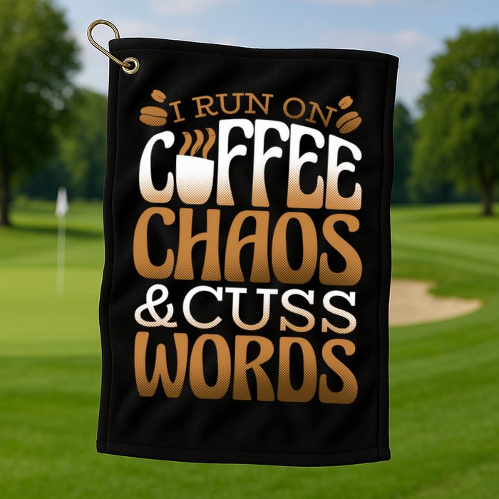 Run On Coffee Chaos And Cuss Words Golf Towel